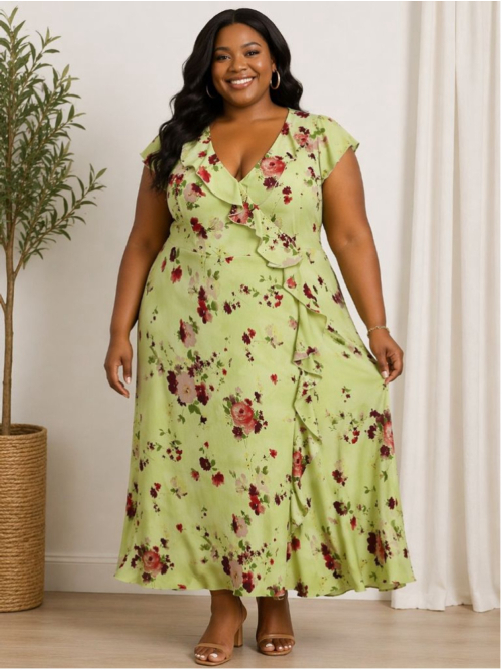 DRESS-U-II BY SHARON Women’s Plus Maxi Dress Size 18 Green Floral
